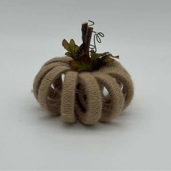 Rustic Yarn Wrapped Pumpkin Decor Fall Decorations Autumn Halloween Beige New - Picture 4 of 7